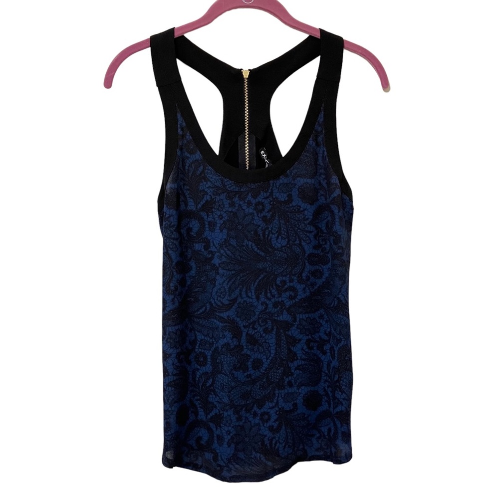 Express Blue Black Floral Racerback Flowy Tank